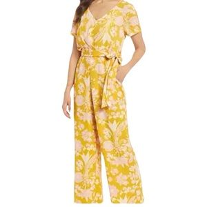 Medium Gibson Latin ER yellow floral jumpsuit 29” inseam
